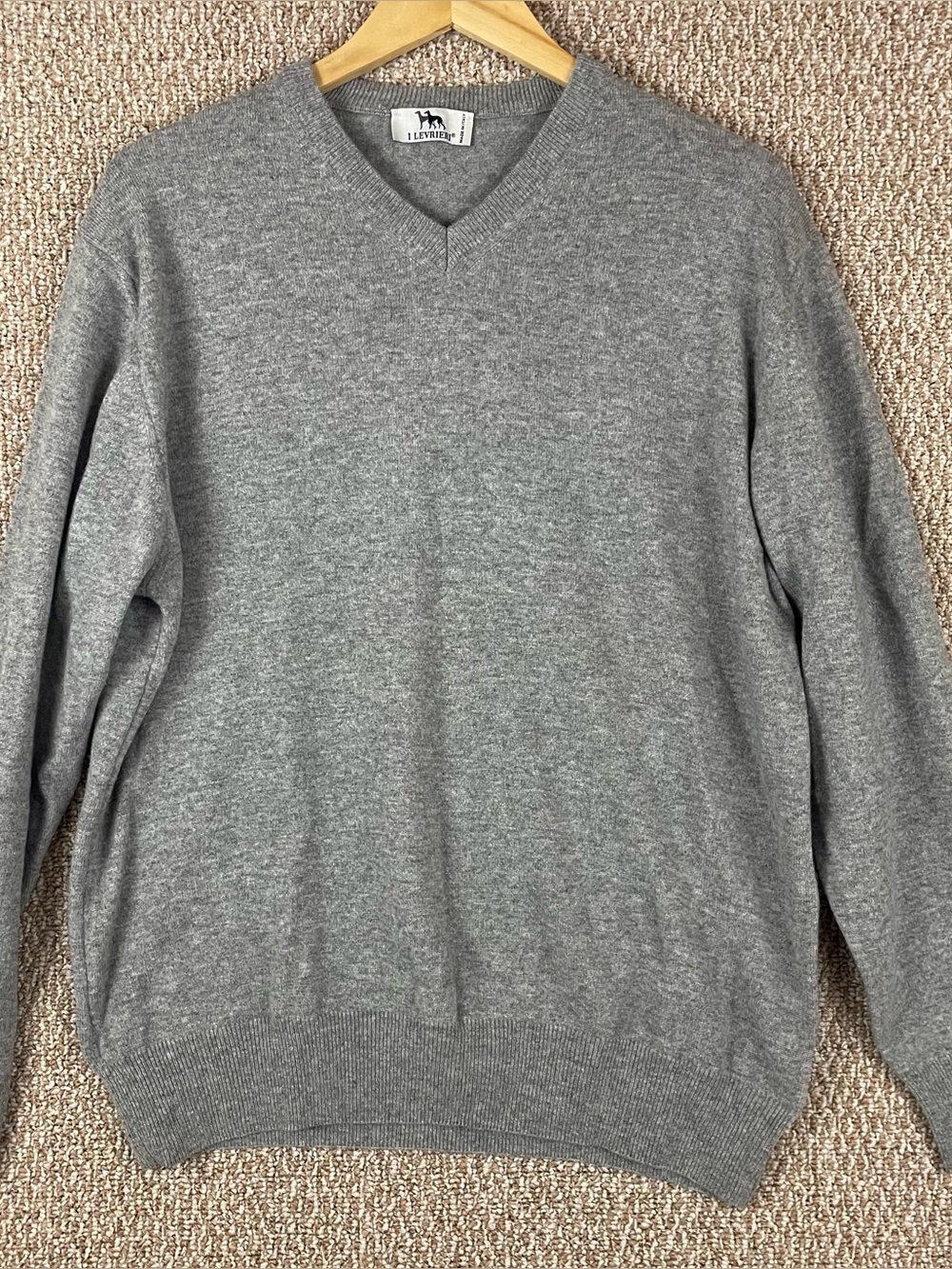 I Levrieri Sweater Mens Large 100% Cashmere Gray Crewneck V Neck Luxury F240